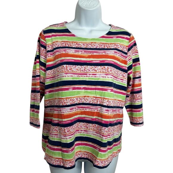 Appleseed's Floral Striped Top Sz Petites M PM 3/4 Sleeve Cotton Blend Blouse - Picture 5 of 7
